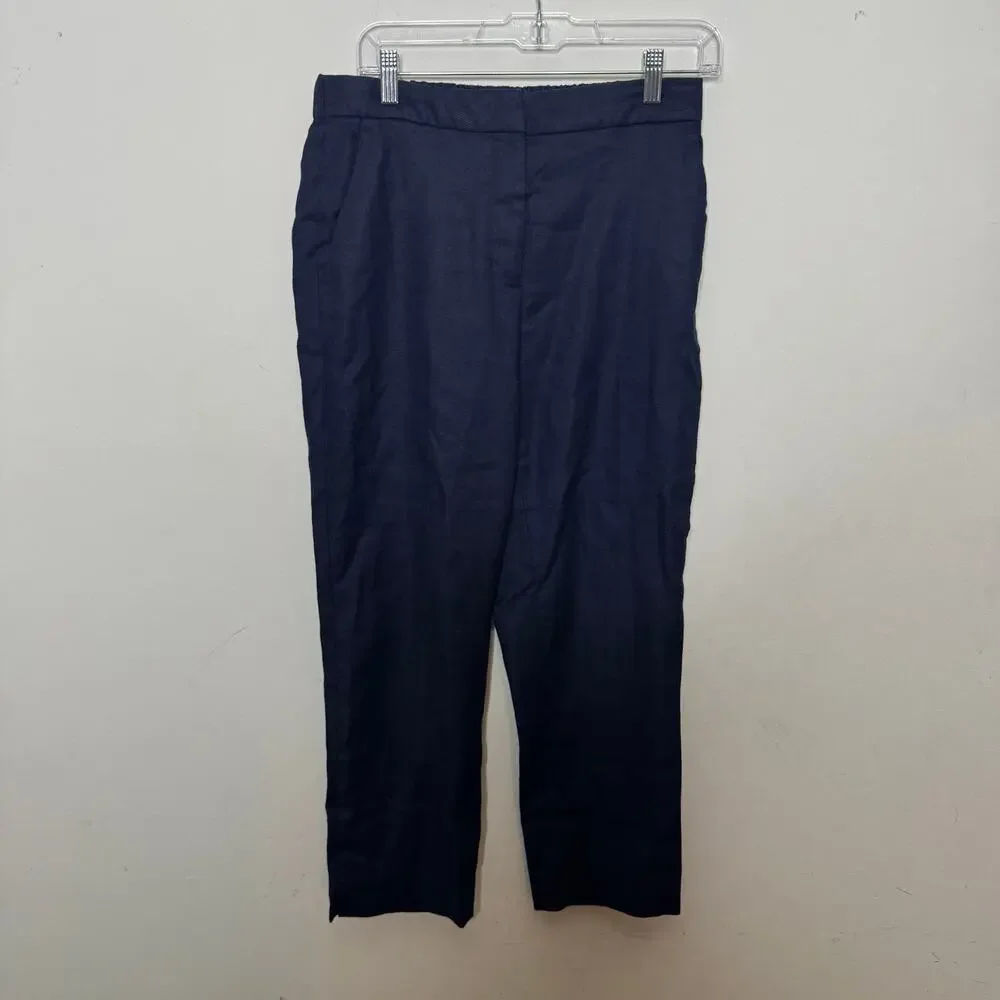 J.Crew Linen Blend Navy Pants Women’s Size 8 Elastic‎ Waist Straight Leg